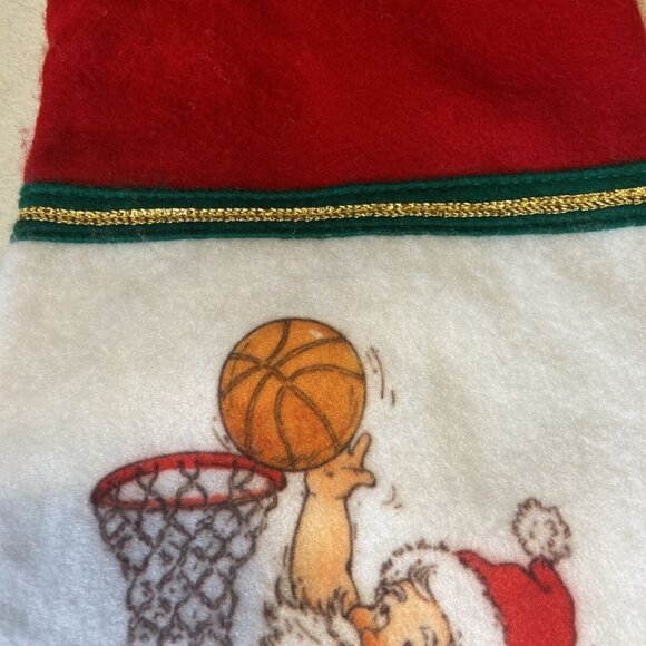 Santa Basketball Felt Christmas Stocking 16 Inches Bushcreek Creative 70s 80s - Picture 3 of 7